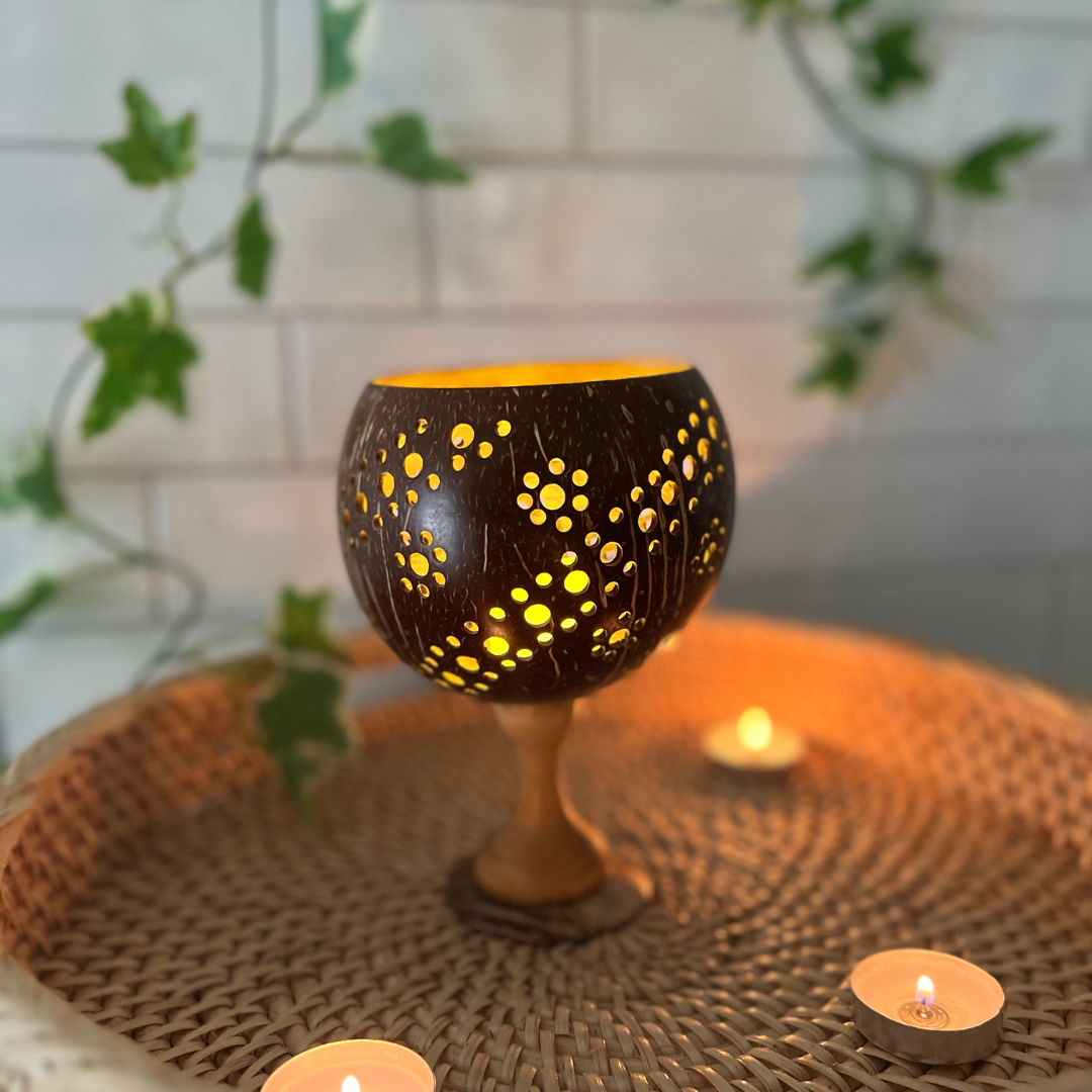 Hand Carved Coconut Shell Candle Holder