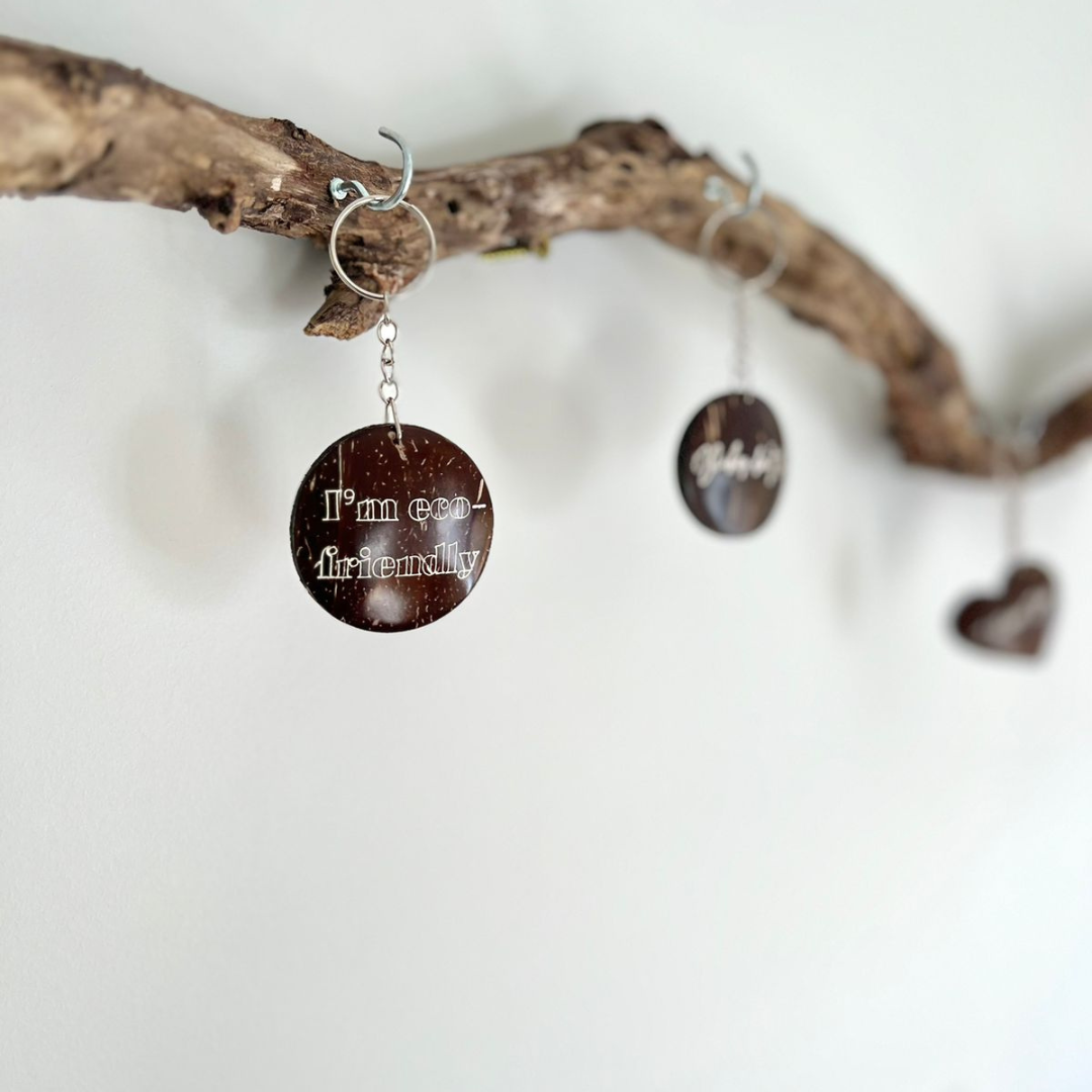 Coconut Shell Keychain - Engraved Quotes