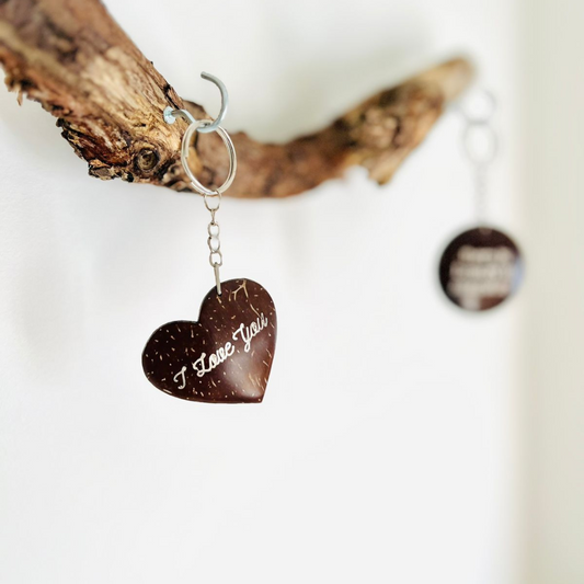Coconut Shell Keychain - Engraved Quotes