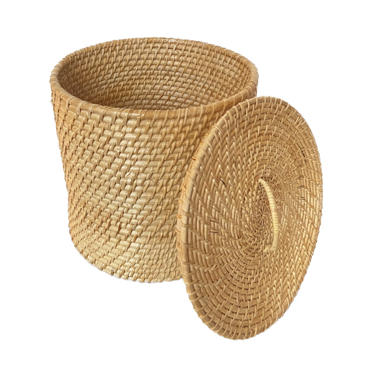 NIMM - Cylinder Shaped Tall Rattan Basket with Lid